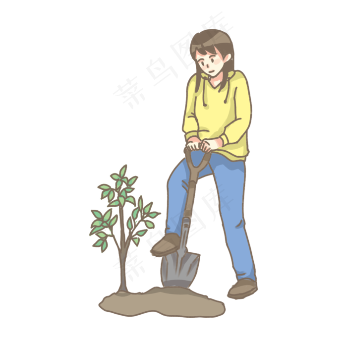 植树节少女植树PNG素材