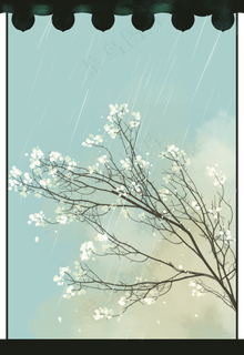 清明节雨中杏花边框,免抠元素