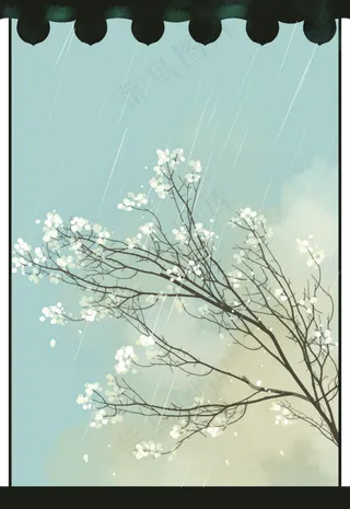 清明节雨中杏花边框,免抠元素