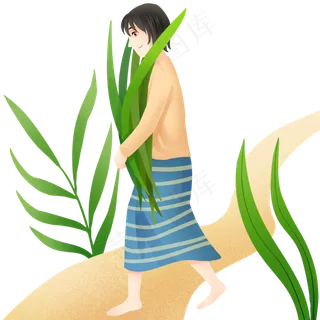 端午扯粽叶女孩