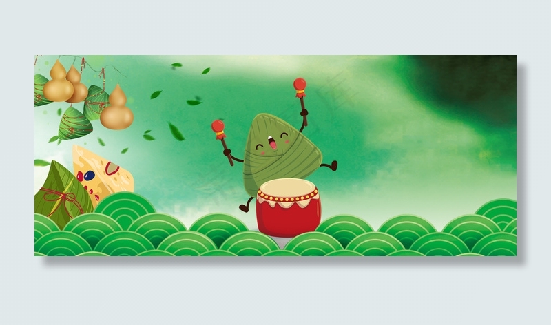 端午节绿色简约风海报banner背景