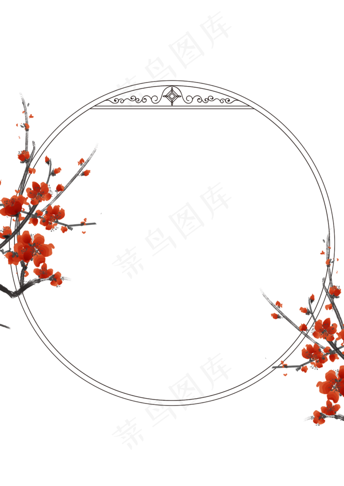 圆形古风花枝边框(2480X3507(DPI:300))psd模版下载