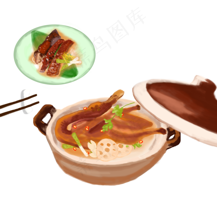 处暑食补莲藕莲子酱鸭烤鸭高清图