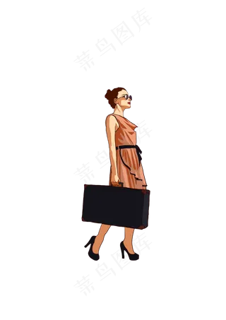 春分提行李箱的女人免扣元素,免抠元素