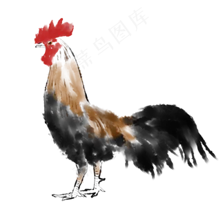 水墨动物—公鸡商用中国画毛笔画,免抠元素