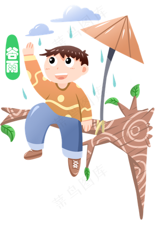 谷雨淋雨的小男孩