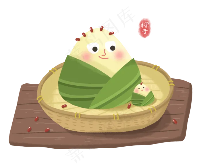 端午节粽子粽叶桌子可爱粽子们(2880X2362(DPI:300))psd模版下载