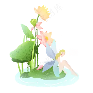 节气大暑荷叶女孩精灵素材