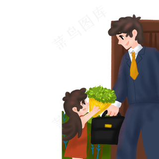 卡通给爸爸送花的女孩免扣图