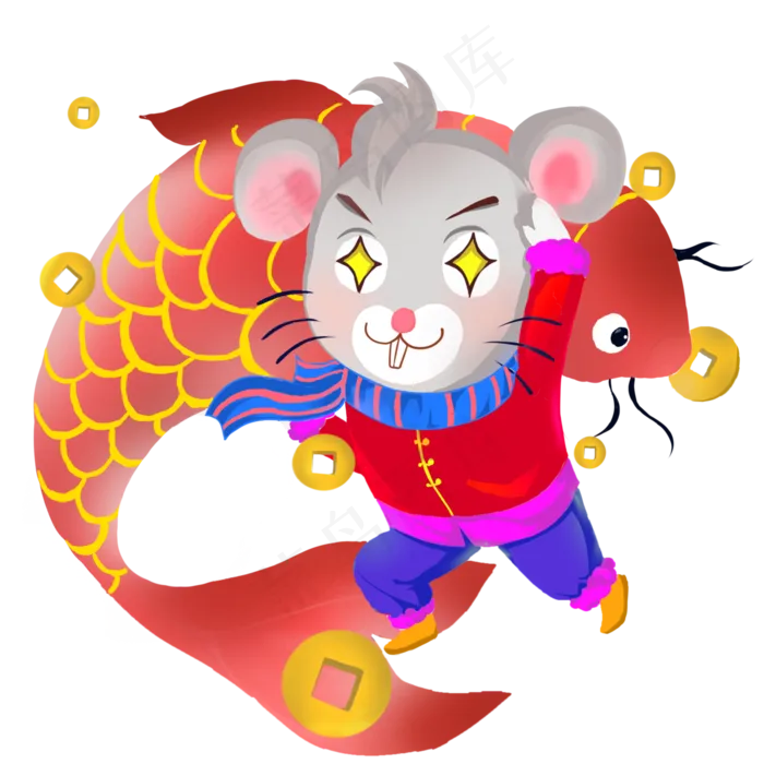 鼠年老鼠和锦鲤形象,免抠元素(3000X3000(DPI:350))psd模版下载