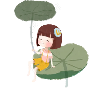 女孩坐在荷叶上画面元素