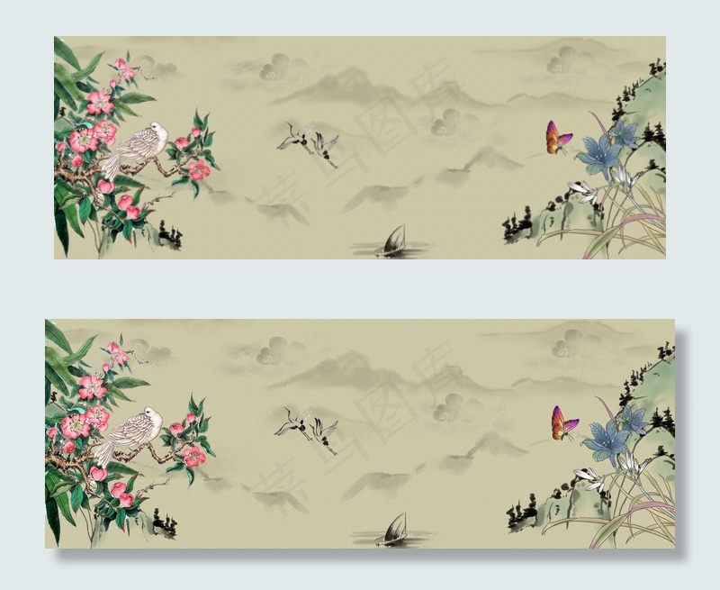 复古手绘花朵古风简约风格banner