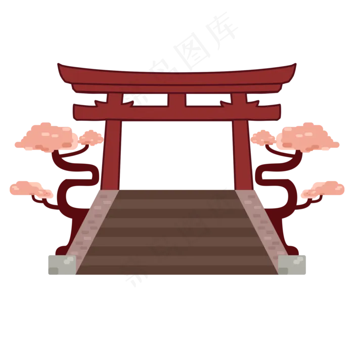日式鸟居平面卡通建筑,免抠元素(2000X2000(DPI:300))psd模版下载