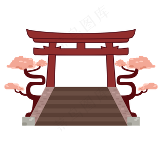 日式鸟居平面卡通建筑,免抠元素