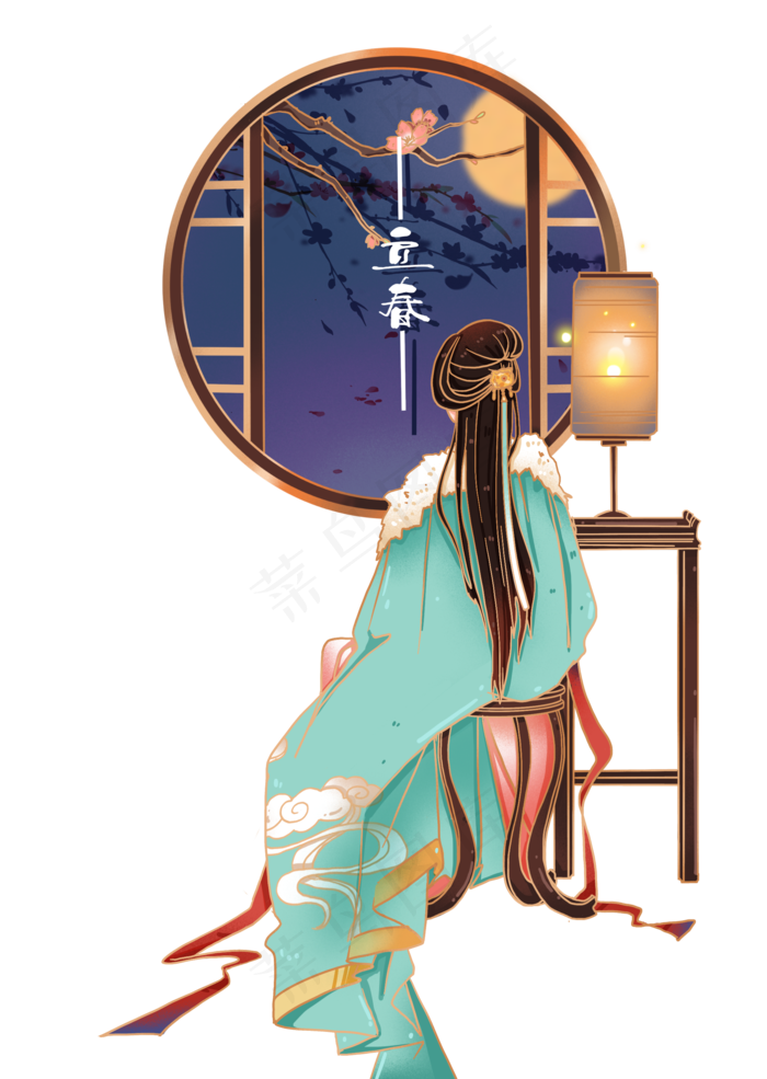 立春国潮汉服女子背影(2000X2815(DPI:300))psd模版下载