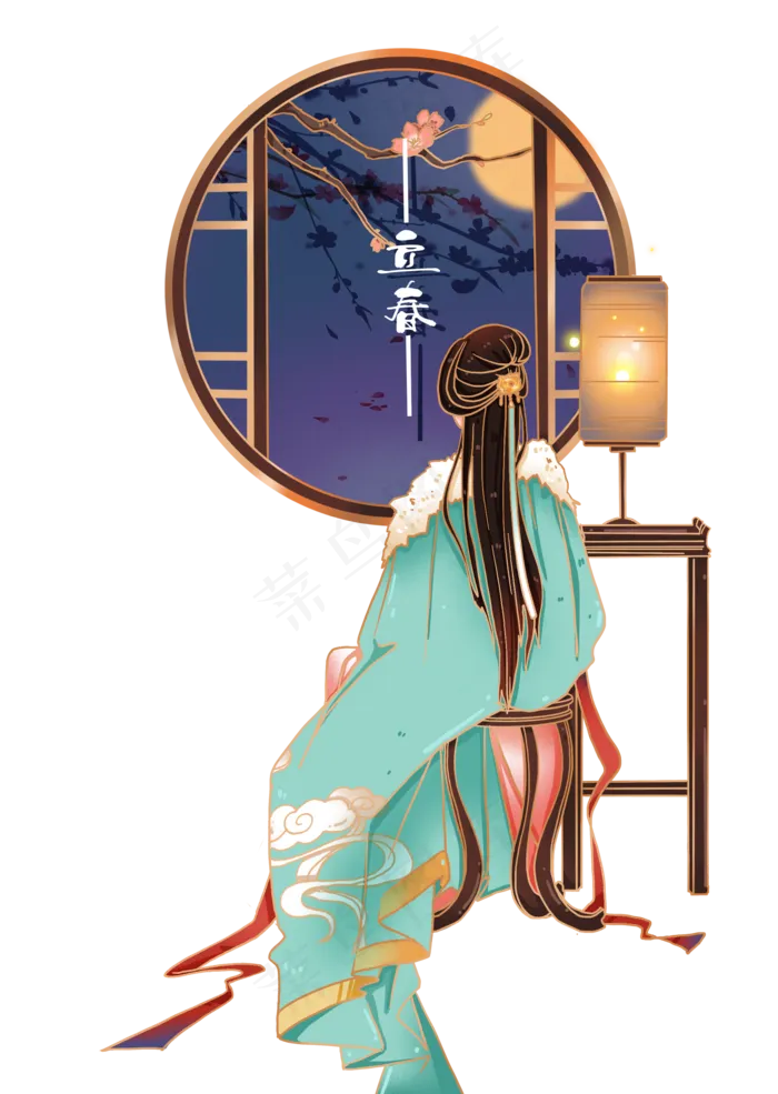 立春国潮汉服女子背影