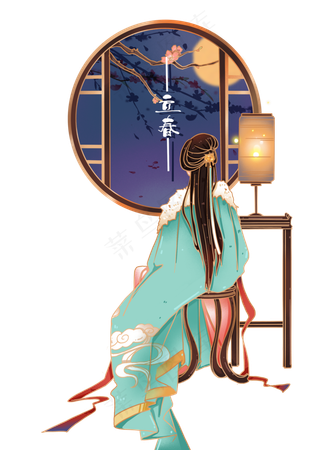 立春国潮汉服女子背影