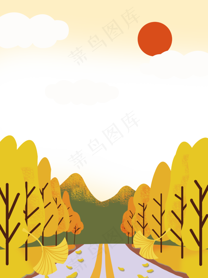 秋日公路落叶风景装饰边框,免抠元素(3000X4000(DPI:350))psd模版下载