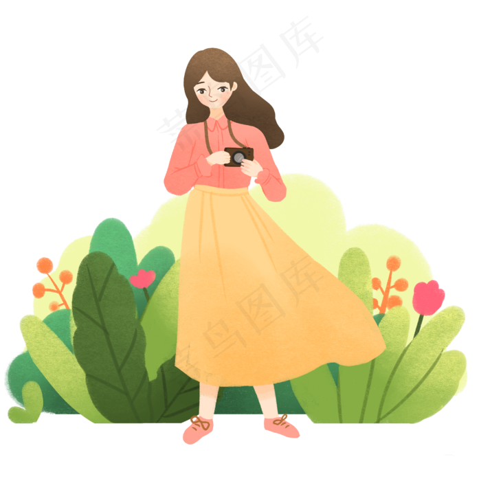 踏青照相的小女孩