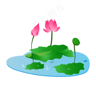 手绘卡通粉色荷花