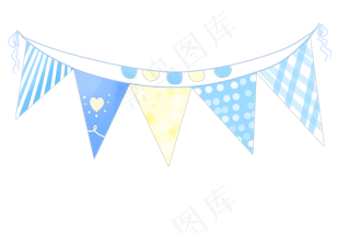 蓝色生日小彩旗,免抠元素