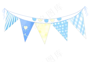 蓝色生日小彩旗,免抠元素