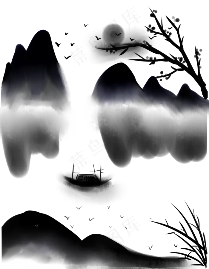 水墨山水画(2500X3208(DPI:300))psd模版下载