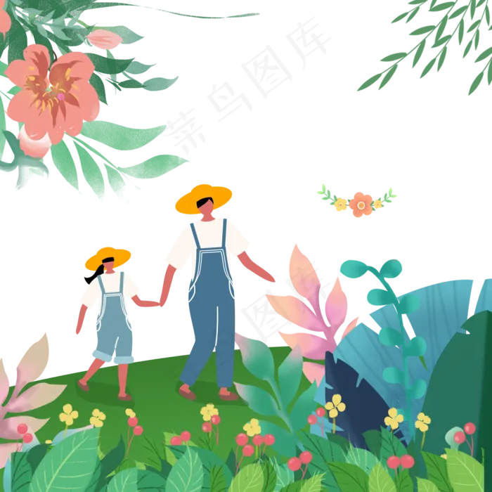 清明节出游踏青可爱卡通人物(2000X2000(DPI:72))psd模版下载