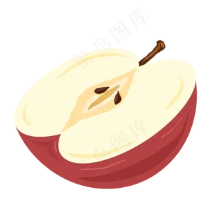 手绘切开的红苹果