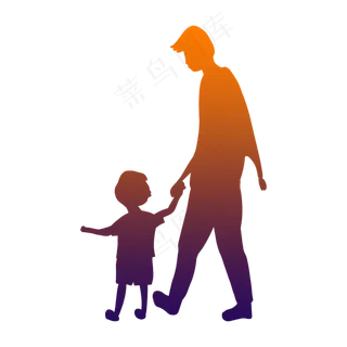 父亲节小孩父亲背影剪影牵手