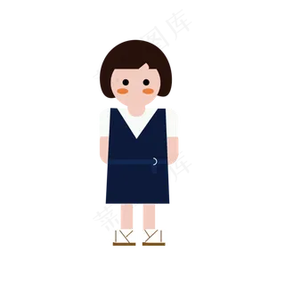 蓝裙子女孩PNG素材