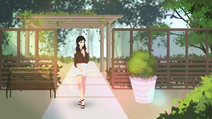夏天室外公园女孩(2880*1620px 300 dpi )psd模版下载