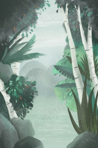 卡通清新简约白露节气淡雅绿色风景