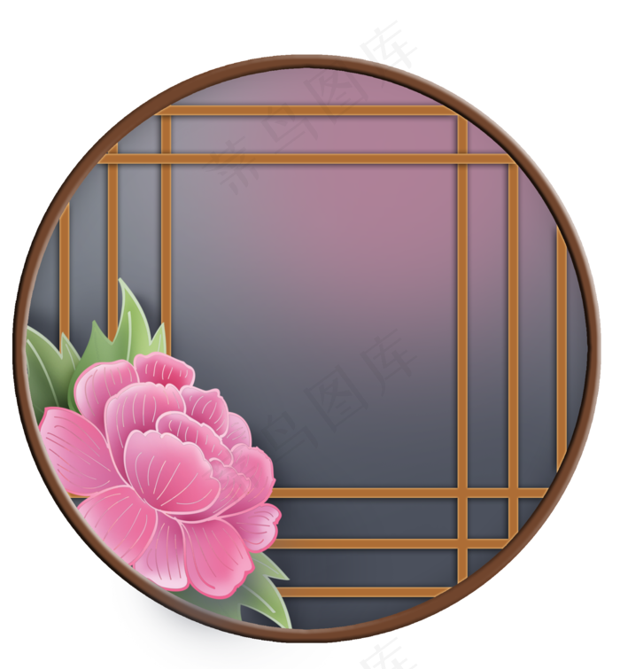 中国风木质窗格和粉色牡丹花(2000X2158(DPI:299))psd模版下载