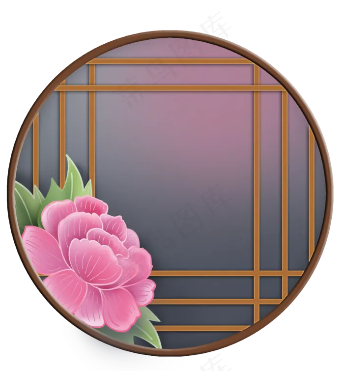 中国风木质窗格和粉色牡丹花(2000X2158(DPI:299))psd模版下载