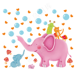 卡通动物生物世界玩水泡泡卡通大,免抠元素