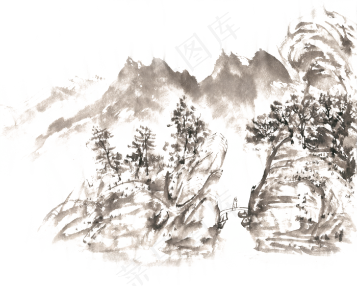 山水之间水墨画PNG免抠素材