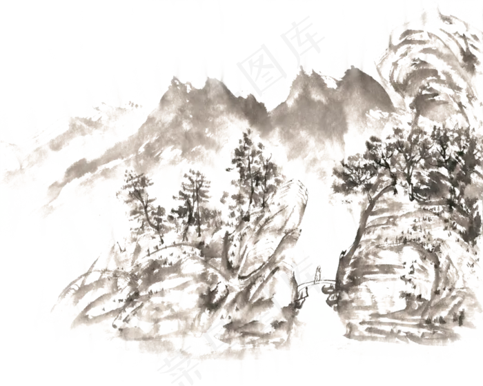山水之间水墨画PNG免抠素材(5906X4724(DPI:300))psd模版下载