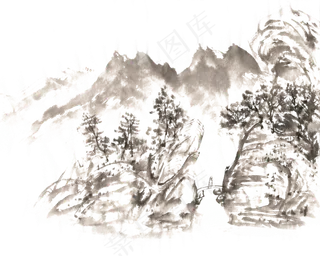 山水之间水墨画PNG免抠素材