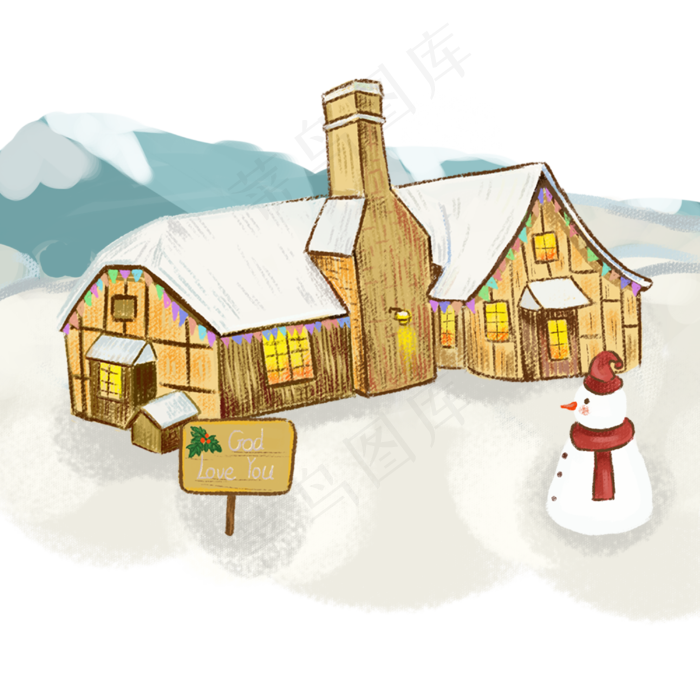 2018年圣诞节小雪屋,免抠元素(3000X3000)