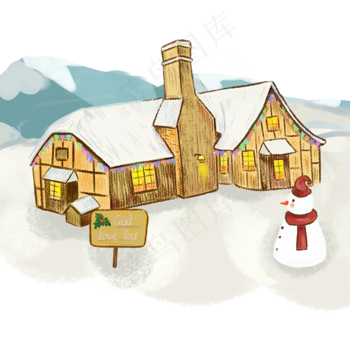 2018年圣诞节小雪屋,免抠元素(3000X3000)