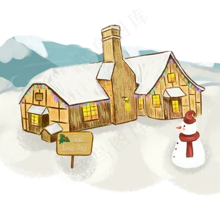 2018年圣诞节小雪屋,免抠元素