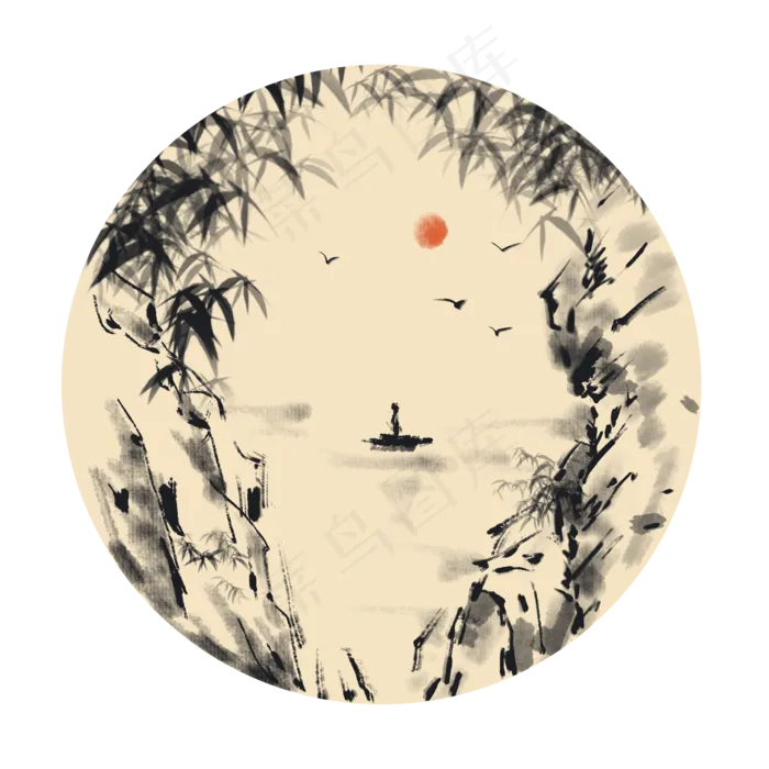 中国风水墨山水(2000X2000(DPI:300))psd模版下载