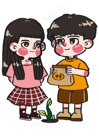 植树节一起给幼苗施肥成长呀卡通