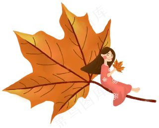 24节气拿着枫叶的女孩立秋,免抠元素
