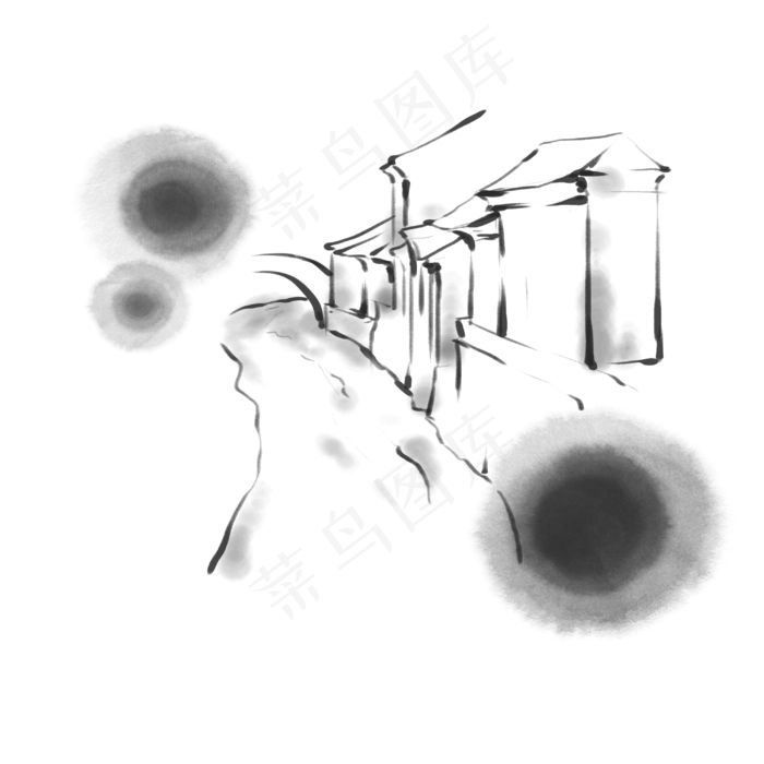 中国风房屋水墨江南点墨水墨房屋(3000X3000(DPI:300))psd模版下载