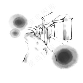 中国风房屋水墨江南点墨水墨房屋