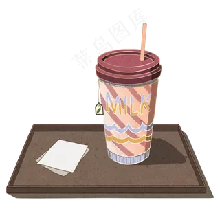 饮料手绘卡通小物件奶茶矢量图