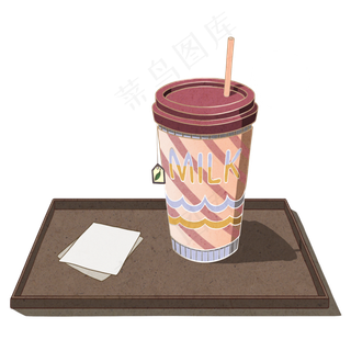 饮料手绘卡通小物件奶茶矢量图