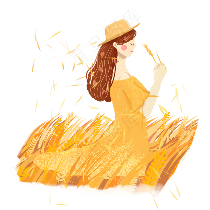 芒种拾穗吹风女孩png素材(2000X2000(DPI:300))psd模版下载